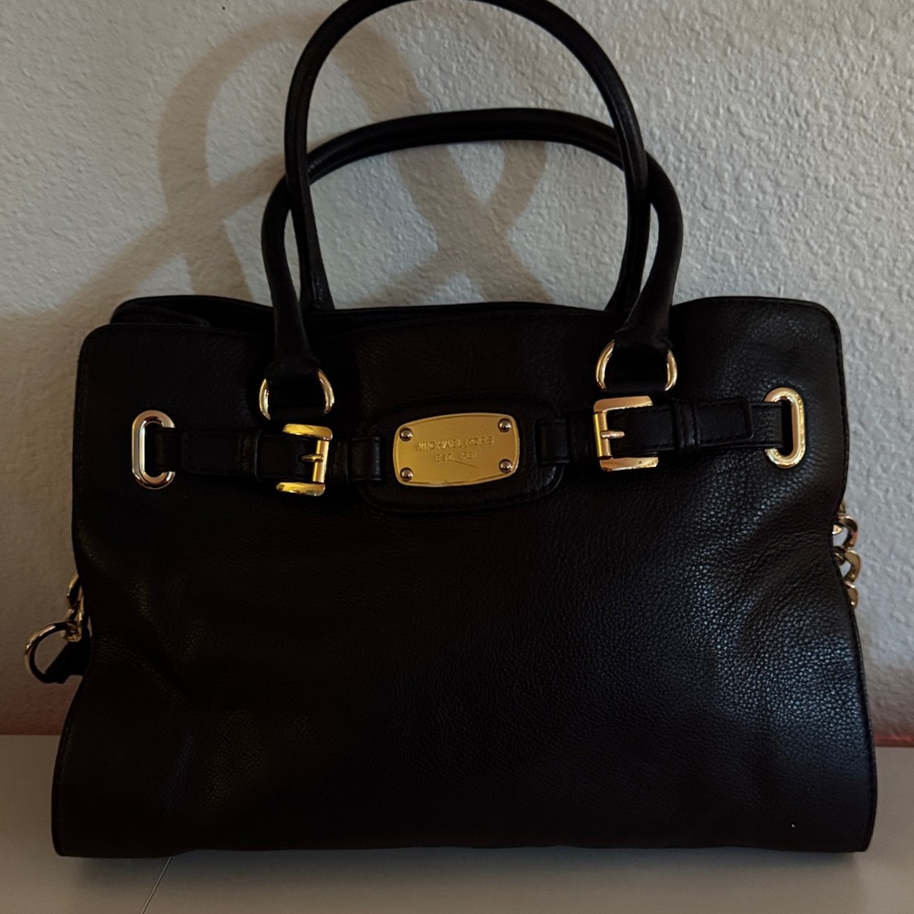 Michael Kors Tumbled Black Leather Crossbody Gold Hardware